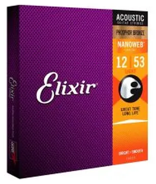 Elixir Nanoweb Phosphor Bronze Acoustic Guitar Strings, 12-53, E16052