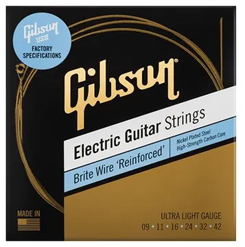 Gibson Brite Wire 'Reinforced' Electric Guitar Strings, Ultra Light Gauge 9-42