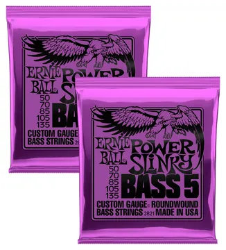 2 Sets of Ernie Ball 2821 Power Slinky 5-String Bass Strings 50-135