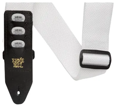 Ernie Ball P04259 Pickholder Strap White Tracolla x chitarra basso x3 plettri
