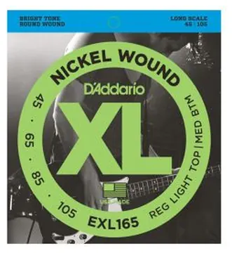 DAddario Nickel Wound Bass Guitar Strings, Light, 45-105, Long Scale, EXL165