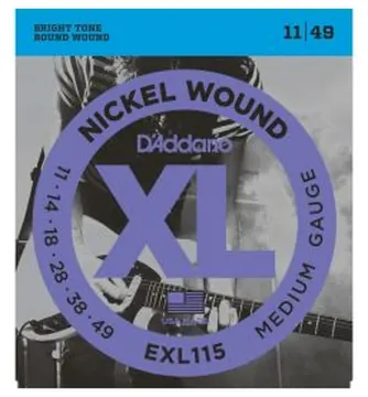 D'Addario XL Nickel Wound Electric Guitar Strings, Medium/Blues-Jazz, 011-049 EXL115
