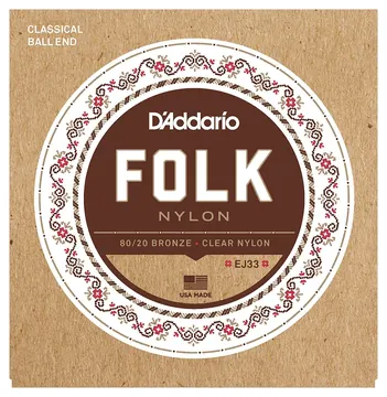 D'Addario EJ33 Folk Nylon 80 20 Bronze Ball End Clear Treble Guitar Strings